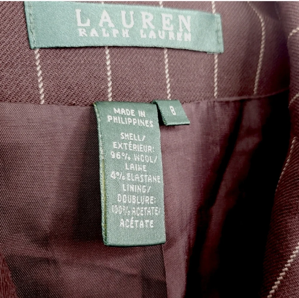 Lauren Ralph Lauren Brown Pin Striped Button Up Blazer Women's Size 8 Medium M